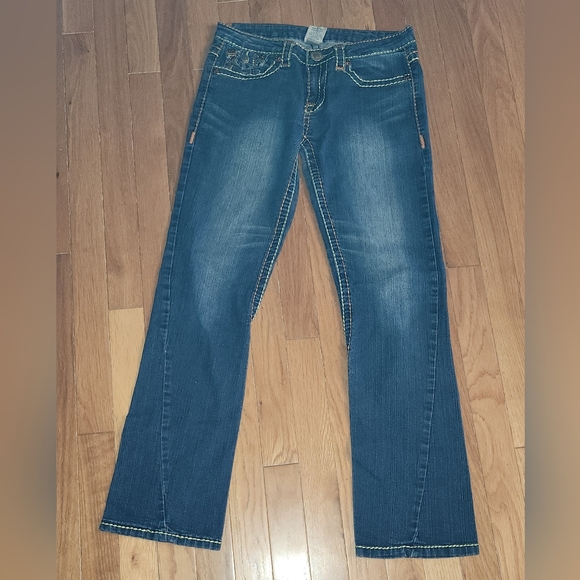 VINTAGE TRUE RELIGION RAINBOW FLAP POCKETS SIZE 28X28 Dark wash johnny - Picture 7 of 16